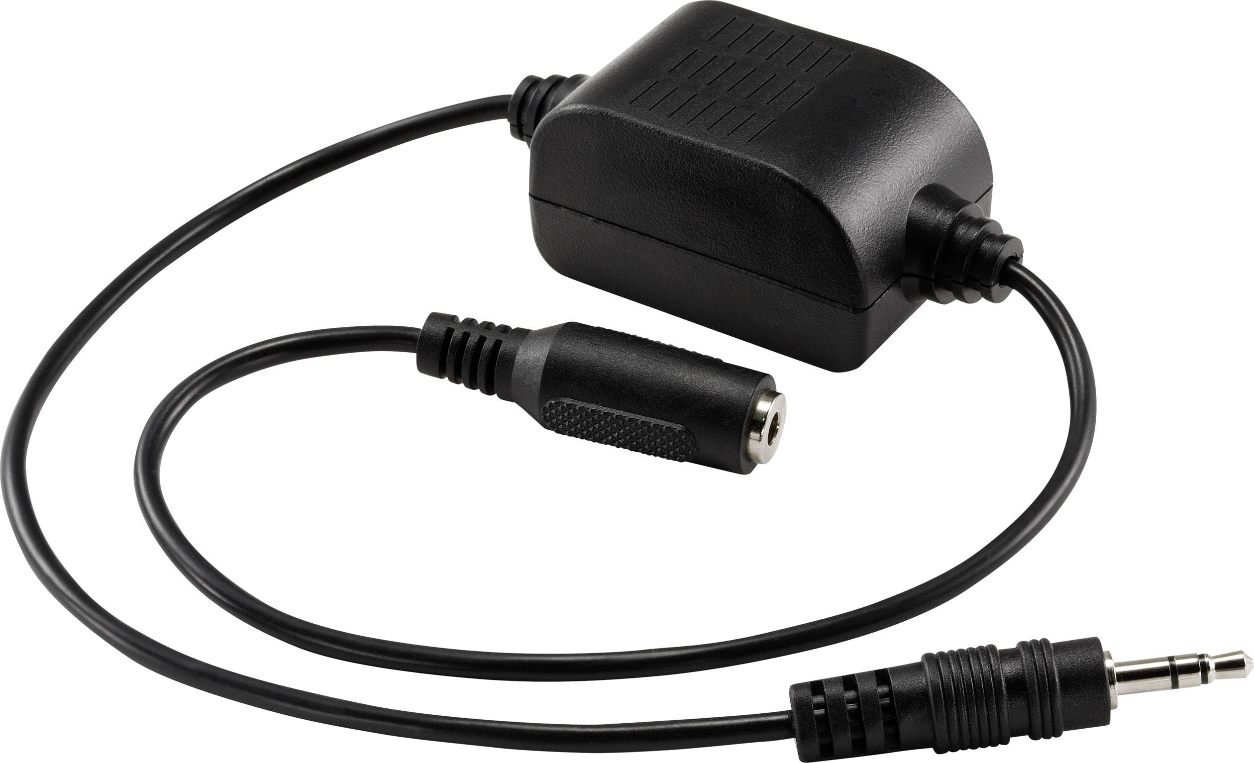 Čiernый adaptérový kábel so zástrčkami na oboch koncoch, vhodný na prepojenie audio zariadení.