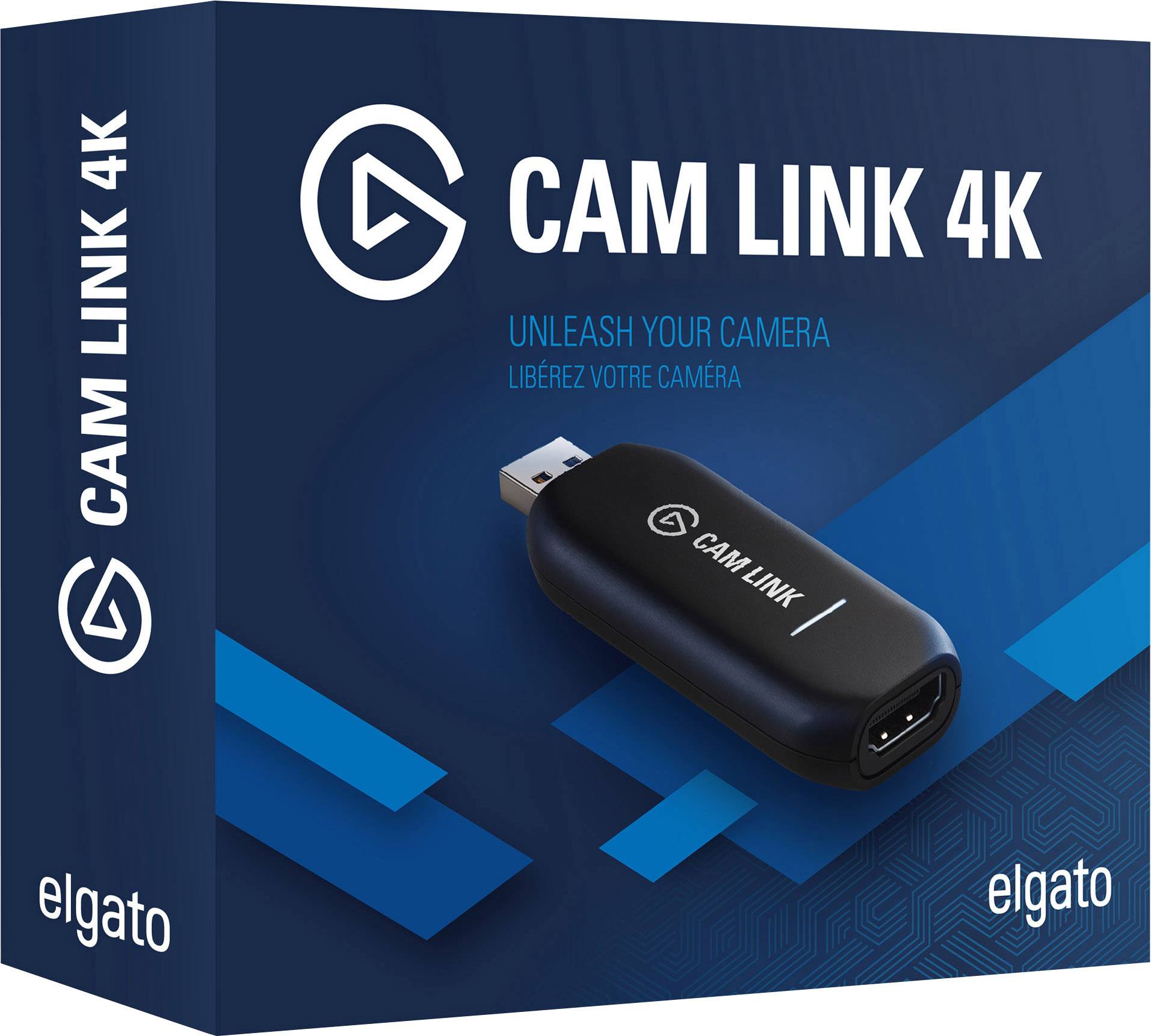 Cam Link 4K balenie s USB adaptérom znázorňuje pripojenie kamery k počítaču pre vysokokvalitnú video transmisiu. Značka: Elgato.