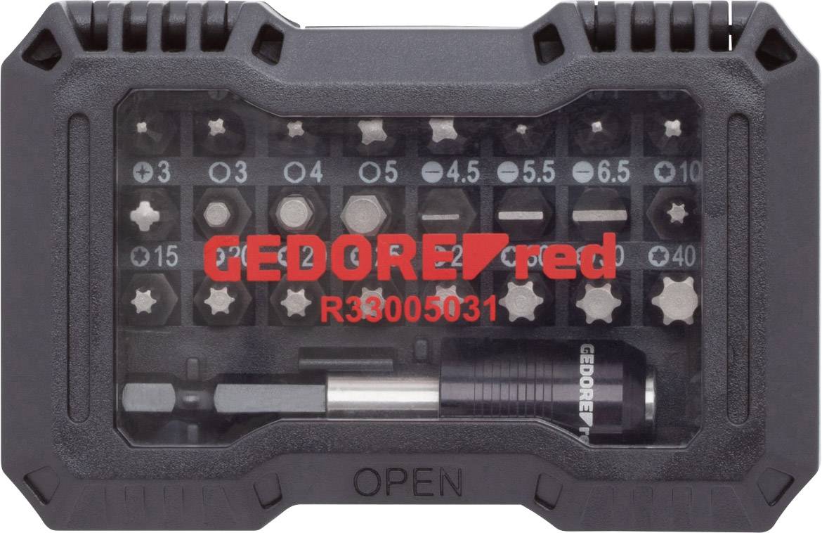 Súprava 16 nástavcov Torx v čiernom plastovom púzdre, značka GEDORE red, model R33005031, s priesvitným krytom.