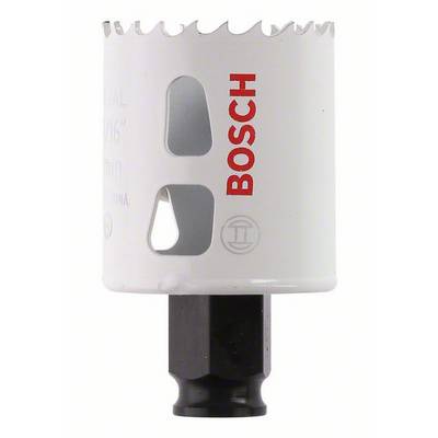 Bimetalový korunový vrták so zuby z tvrdenej ocele, biely povrch, značka 'Bosch', vhodný na presné rezanie materiálov.