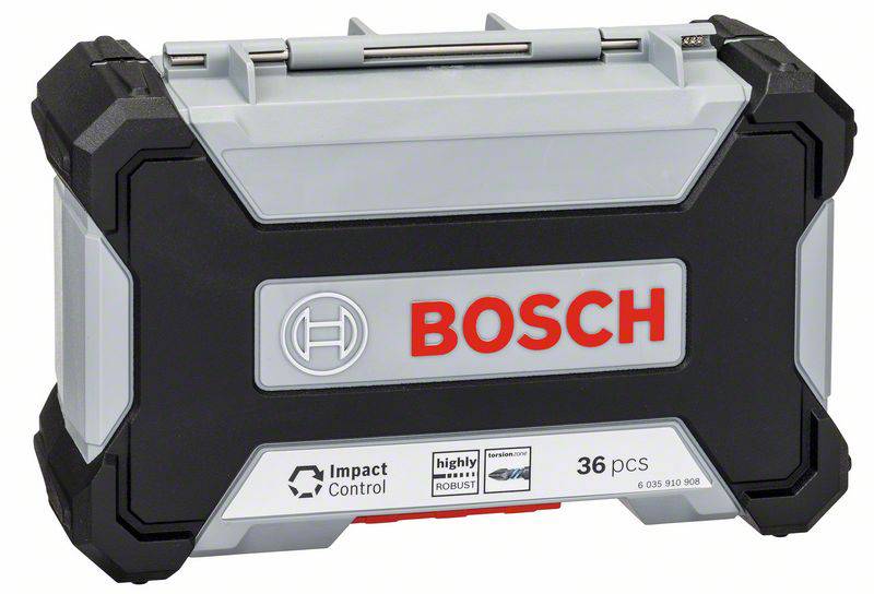 Sada 'Bosch Impact Control', 36-dielna, v sivom a čiernom púzdre s červeným logom.