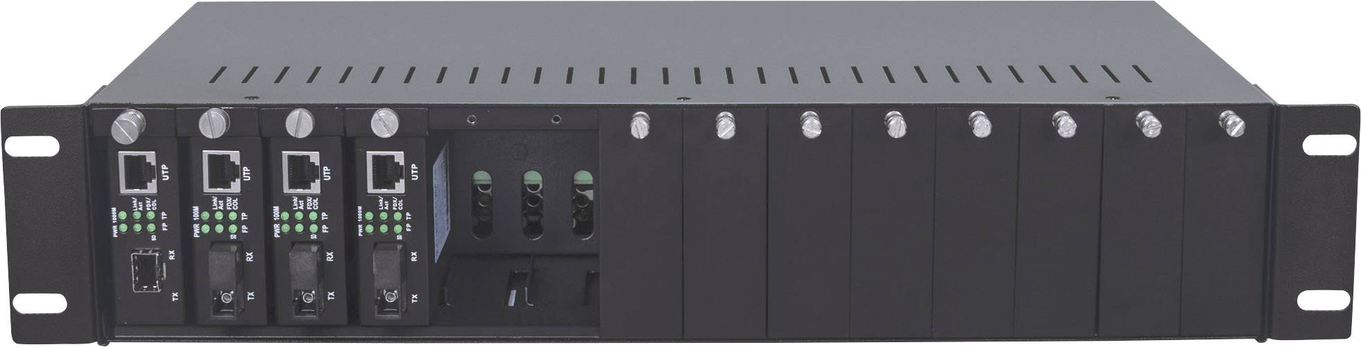 Čierny rackmountový serverový chassis s piatimi viditelnými sieťovými rozhraniami a vetracími otvormi na hornej strane.