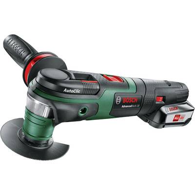 Multifunkčný elektrický nástroj značky Bosch, model 'AdvancedMulti 18', vybavený pílkovým listom a ergonomickou rukoväťou.