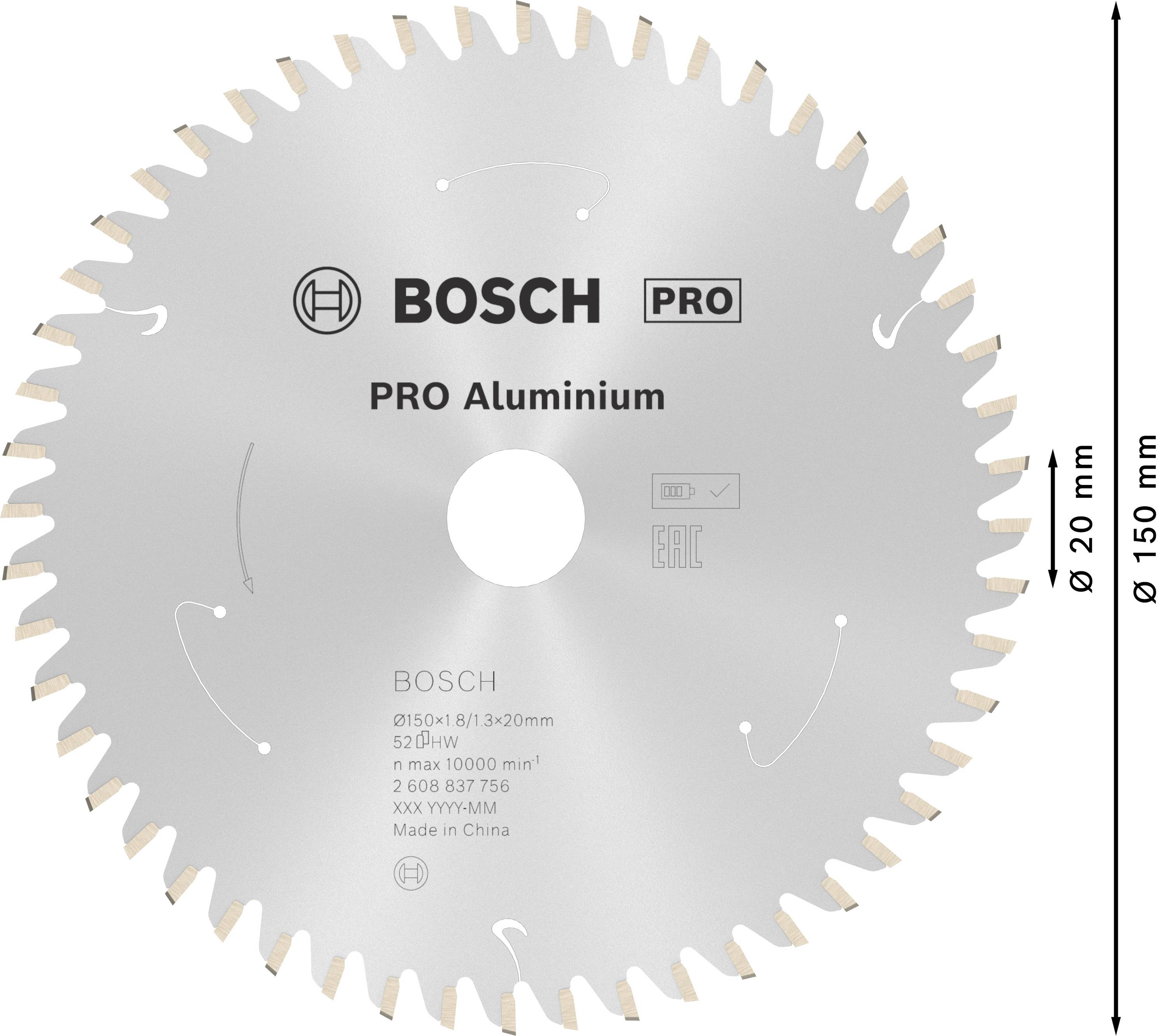 Kotúč pílový s 52 zubami, priemer 150 mm, na hliník, max. 10.000 ot./min. Značka Bosch, model PRO Aluminium.