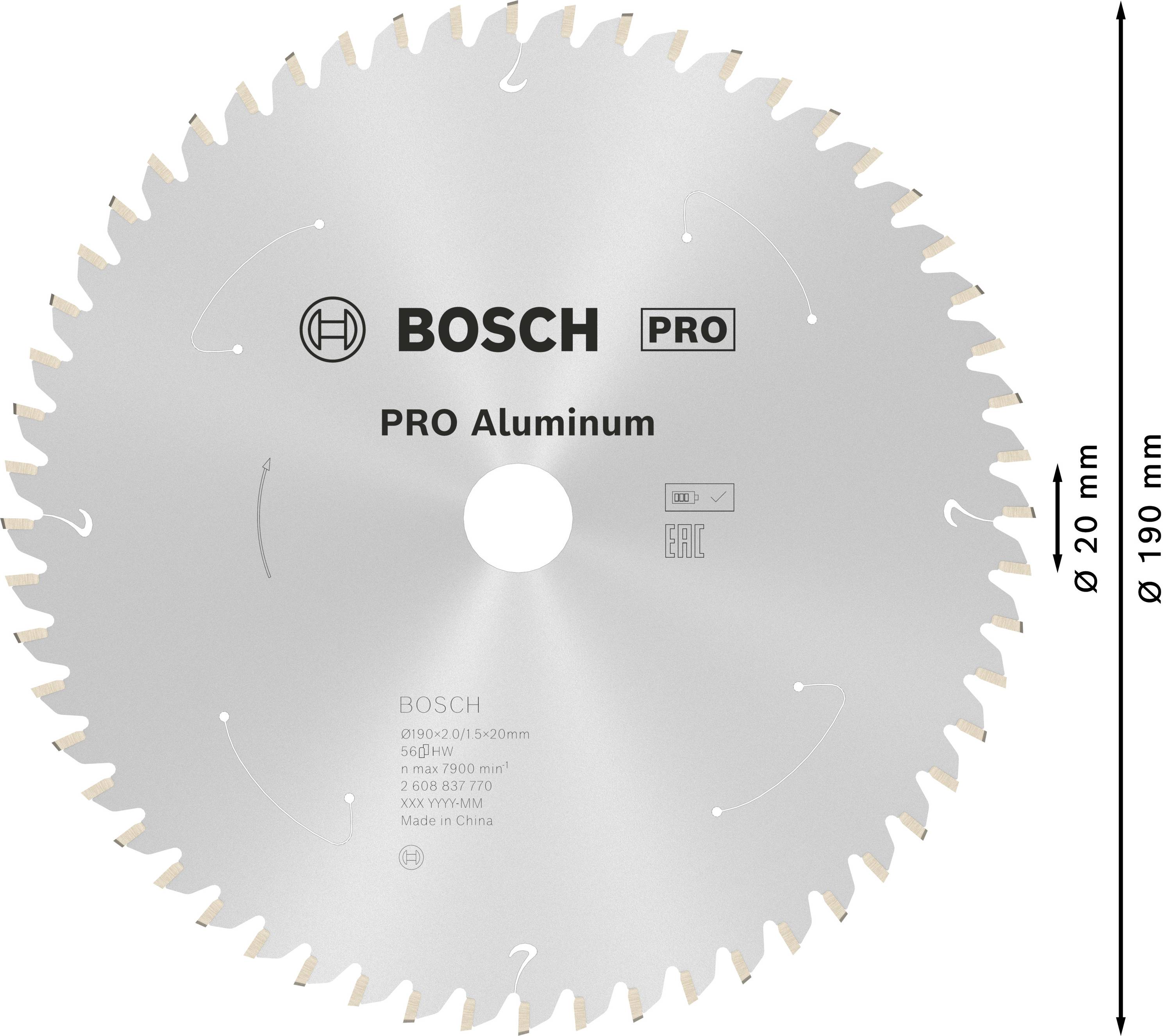 Pílový kotúč Bosch na hliník, priemer 190 mm, 24 zubov, vhodný pre profesionálne použitie.