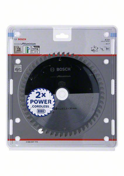 Pílový list Bosch '2x Power Cordless', špeciálne pre hliník, odolný, 210 mm, v balení.