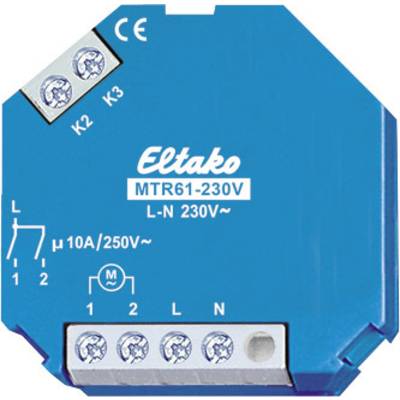 'Modrý Eltako MTR61-230V impulzný spínač s napätím 230V a svorkami K2, K3 a L. Vhodný pre 10A/250V~.'