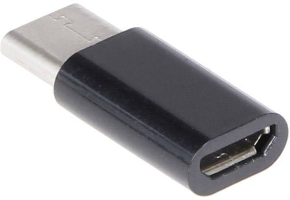 USB-C na Micro-USB adaptér v čiernej a striebornej farbe.