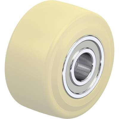Samostatné koliesko na skateboard z krémového plastu s viditeľným kovovým guľkovým ložiskom v strede.
