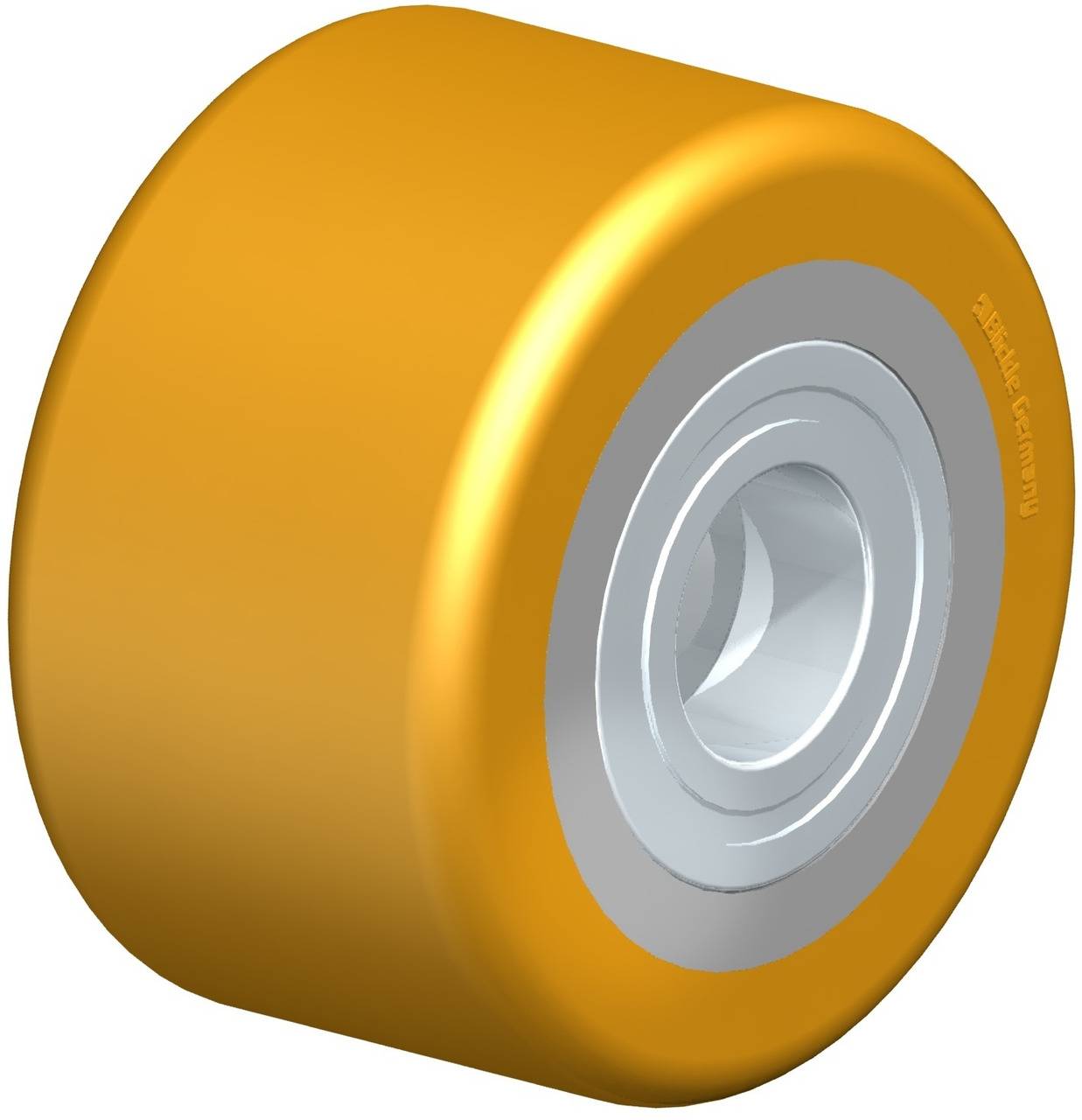 Oranžové skatebordové koleso s kovovým jadrom v detailnom zábere.