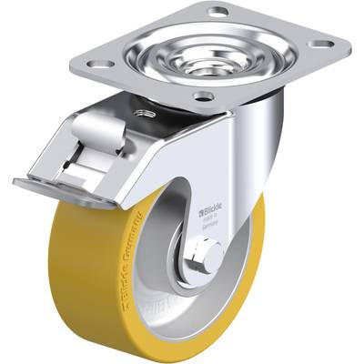 Otočné koliesko s yellow gumeným povrchom a strieborným kovovým plášťom, vhodné pre nábytok alebo priemyselné použitie.