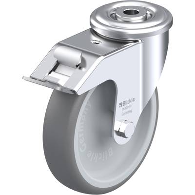 Koliesko s sivou gumou a strieborným krytom. Koliesko je označené nápisom 'Blickle made in Germany'. Vhodné pre priemyselné použitie.