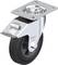 Strieborná a čierna otočná kolieska s kovovým držiakom a plastovým kolesom, vhodná pre nábytok alebo zariadenia. Umožňuje ľahké manévrovanie.