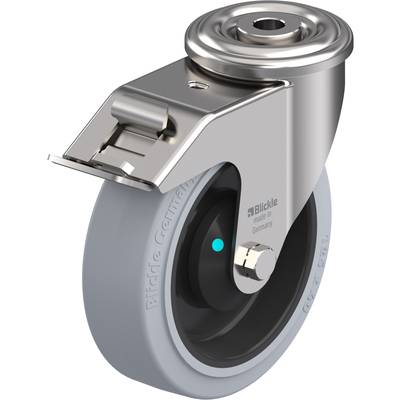 Kovové otočné koliesko so sivým kolesom a brzdou; je viditeľný nápis 'Blickle, made in Germany'. Ideálne pre mobilitu nábytku alebo zariadení.