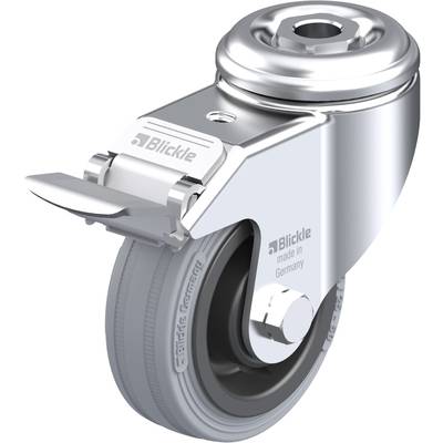 Kovové ťažké transportné koliesko so sivým gumeným obvodom a upevňovacou doskou. Nápis 'Blickle made in Germany'.