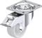 Otočné koliesko z kovu s bielym plastovým kolesom, vhodné pre nábytok alebo vozíky, zobrazuje hornú upevňovaciu platňu.