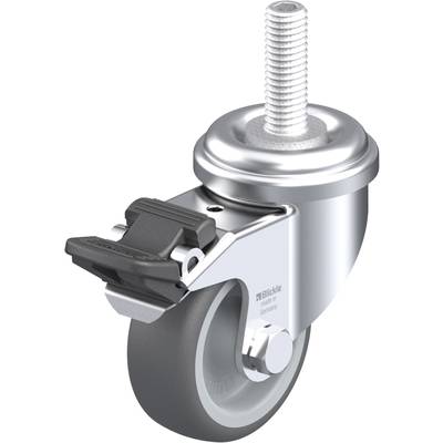 Otočné koliesko s brzdným mechanizmom a kovovým závitom. Vhodné na upevnenie na nábytok alebo zariadenia pre pohyblivosť a stabilitu.