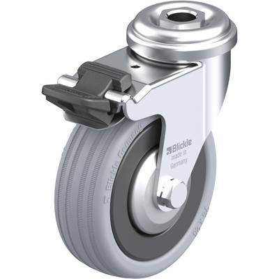 Šedé otočné koliesko s brzdou, strieborným krytom a nápisom 'Blickle made in Germany'.