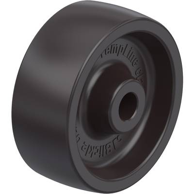 Čierne okrúhle plastové koleso s centrálnym otvorom, pravdepodobne súčasť väčšieho mechanizmu alebo zariadenia.