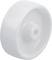 Biele plastové koleso, pohľad z boku, s hladkým povrchom a valcovitým stredom, vhodné pre ľahký nábytok alebo zariadenia.