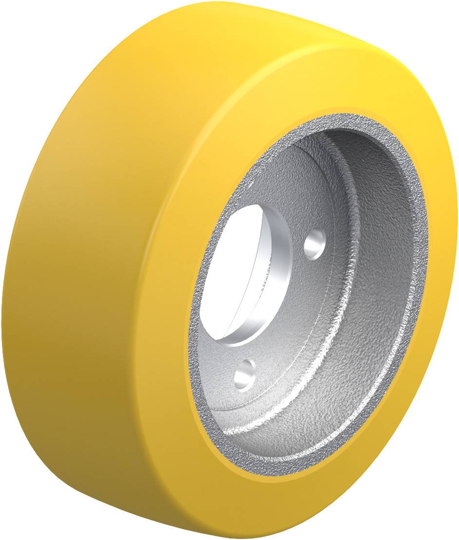 Žltý disk s kovovým vnútorným krúžkom, používaný pre strojové alebo dopravné aplikácie.