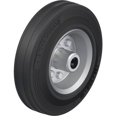 Čierne koleso so strieborným ráfikom a skrutkami, pohľad z boku. Koleso má jemné drážky na behúni a nápis na boku.