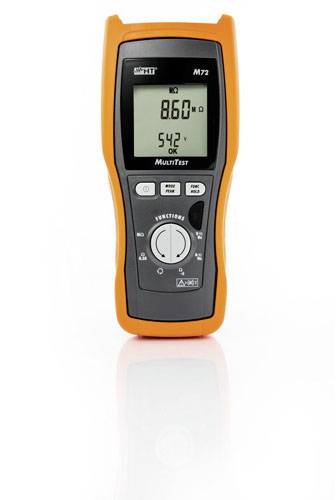 Digitálny multimeter zobrazuje odpor 860 ohmov na displeji, má oranžový kryt a niekoľko ovládacích tlačidiel.