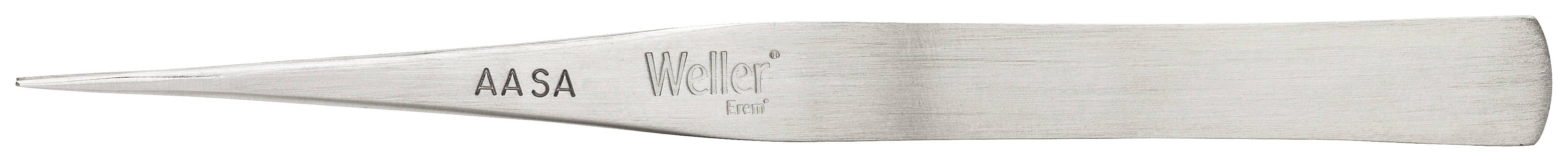 Kovová pinzeta s vyrytými slovami 'AASA' a 'Weller'.
