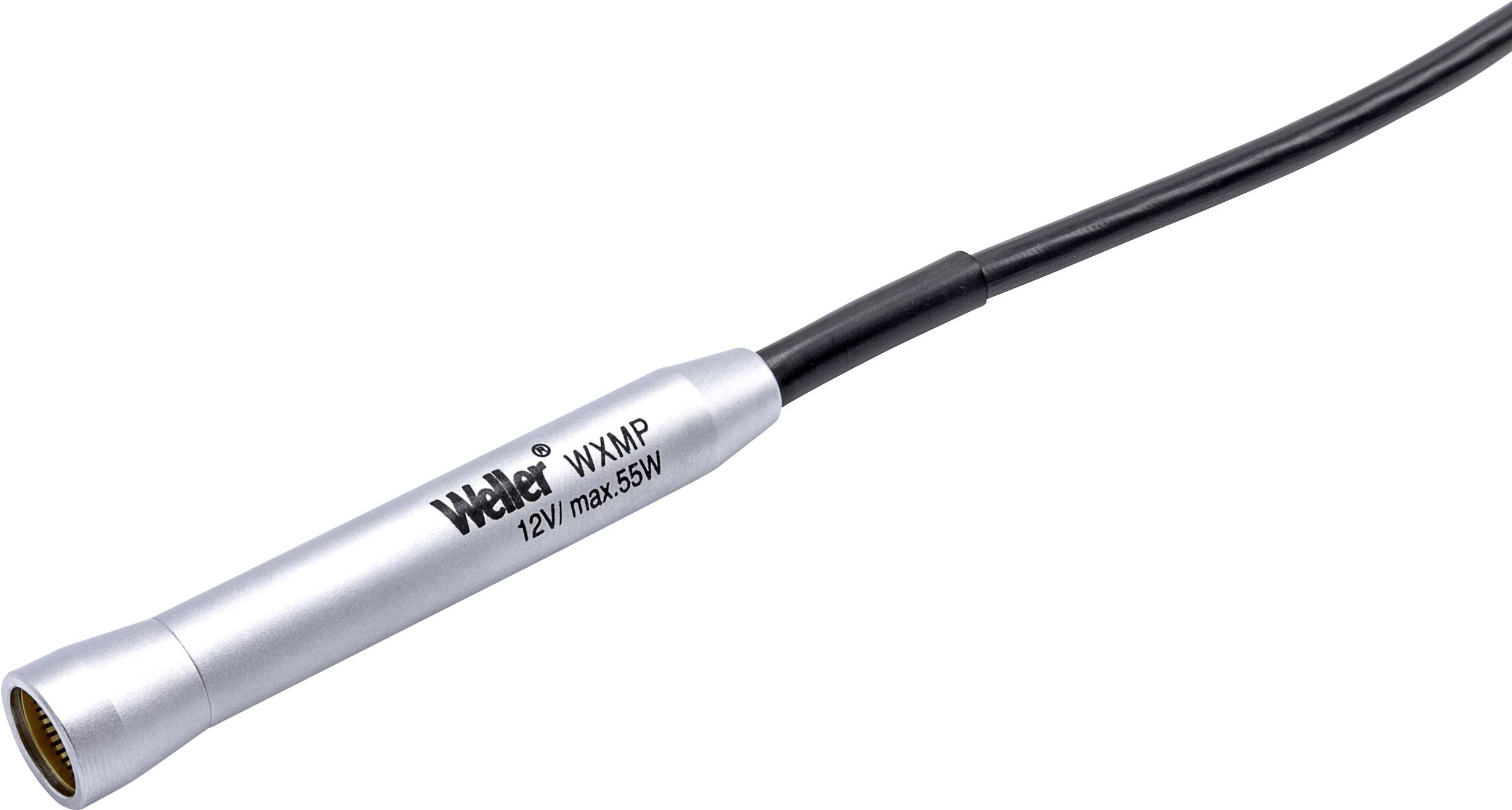 Strieborný spájkovací hrot značky Weller, model 'WXMP', s čiernym káblom. Vhodný pre 12V, maximálne 55W.