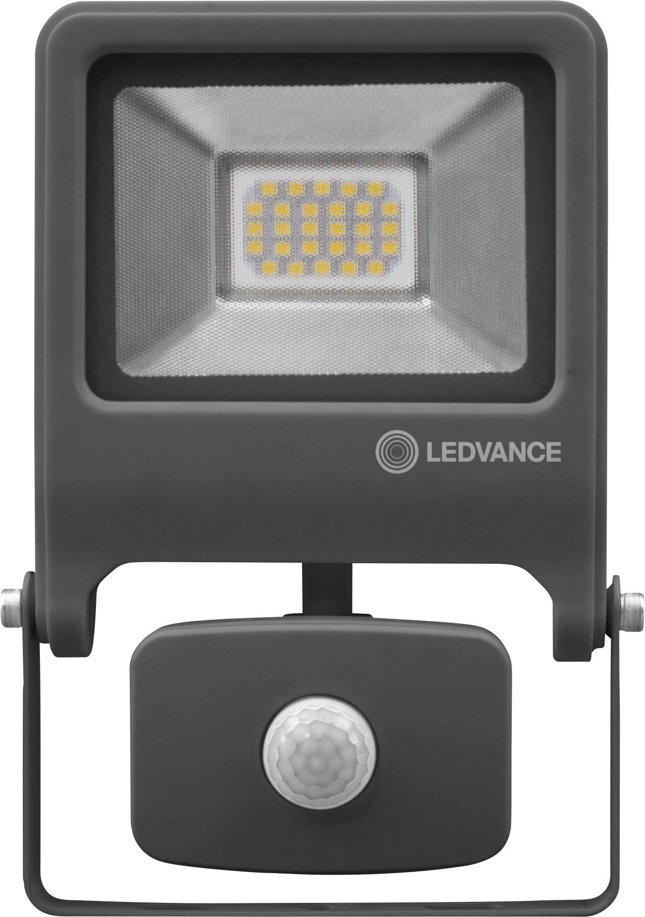 LED reflektor do exteriéru s pohybovým senzorom a 20 LED diódami, vhodný pre energeticky úsporné vonkajšie osvetlenie, značka 'LEDVANCE'.