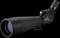 Čierny ďalekohľad s veľkou šošovkou a bočným okulárom na čiernom pozadí. Ideálny na pozorovanie vtákov alebo prieskum prírody.
