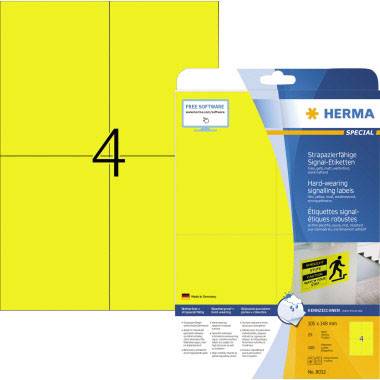 Herma 8032 Folielabels 105 x 148 mm Polyester Gul 100 stk Ekstra kraftig vedhæftningsevne Laserprinter, Farvelaserprinter, Kopimaskine, Farvekopimaskine
