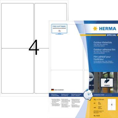 Herma 9539 Folielabels 99.1 x 139 mm Folie, mat Hvid 160 stk Ekstra kraftig vedhæftningsevne Laserprinter, Farvelaserprinter, Kopimaskine, Farvekopimaskine