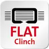 Logo s vyobrazením zošívačky a textom 'FLAT Clinch' pod ňou. Hlavné farby sú čierna a červená.