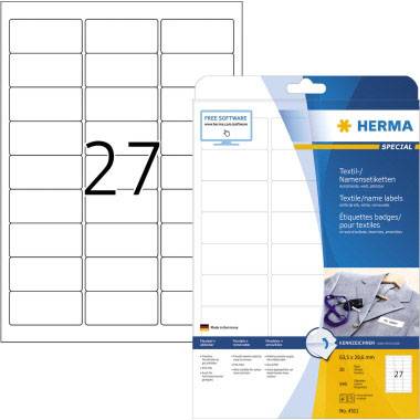 Balenie pre Herma textilné/menovky štítky s 27 etiketami na jeden list. Štítky sú vhodné na oblečenie.