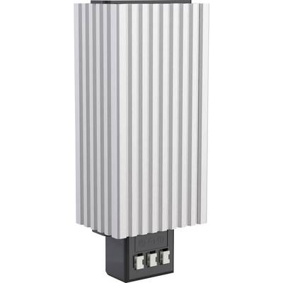 Obdĺžnikový, rebrovaný kovový tepelný výmenník s dvoma spínačmi a troma ethernetovými portami dole.
