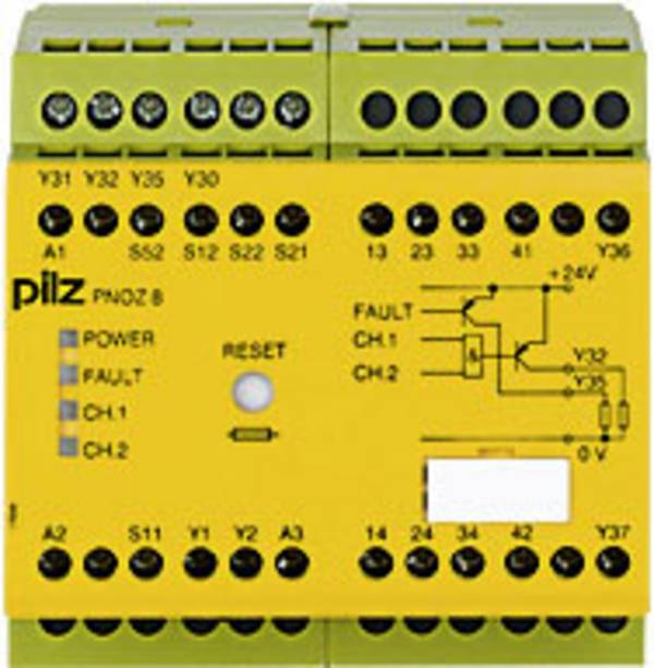 PILZ PNOZ 8 24VDC 3n/o 1n/c 2so bezpečnostné relé, 24 V/DC, 3 spínacie, 1 rozpínací, (š x v x h) 90 x 87 x 121 mm, 774760, 1 ks