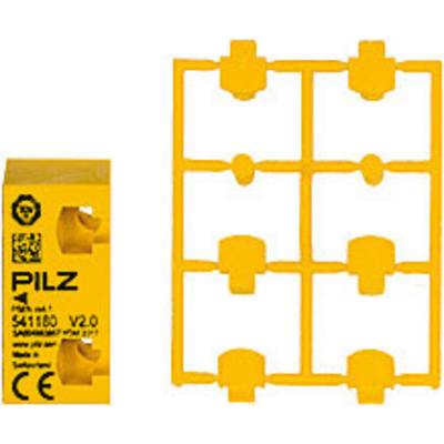 Žltá plastová mriežka vedľa žltého obalu s textom 'PILZ SAFETY-SIM PSL 2020 CE'.