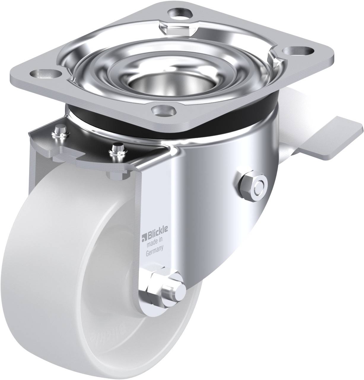 Otočné koliesko so sivým kolesom a kovovým úchytom na pripevnenie k nábytku alebo zariadeniam. Vhodné pre ľahký pohyb a manévrovanie.