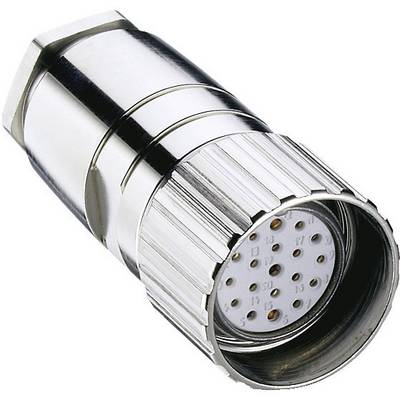 Kovový konektor s viacerými kolíkmi v okrúhlom striebornom puzdre. Technická súčiastka pre elektrické prepojenia.