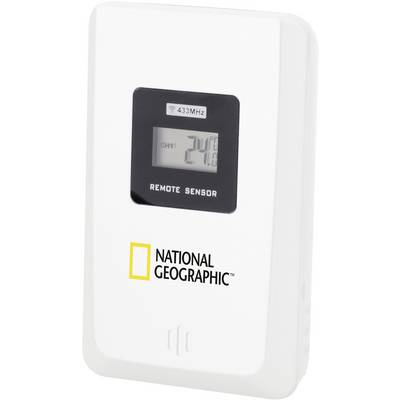 Biely teplotný senzor od 'National Geographic' zobrazuje na displeji 24,1 stupňov Celzia. Hore je napísané 'Remote Sensor 433MHz'.