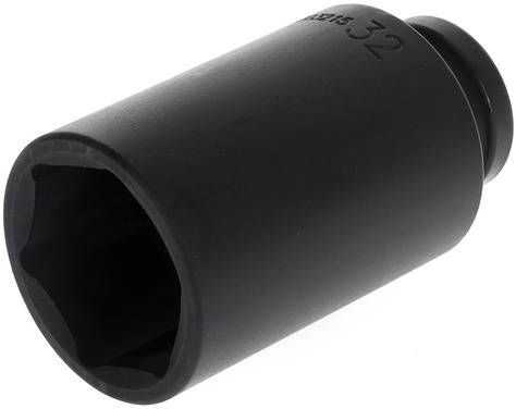 Čierna šesťhranná nástrčná hlavica s vyrazením '32 mm' na hornej hrane. Používa sa na mechanické práce.