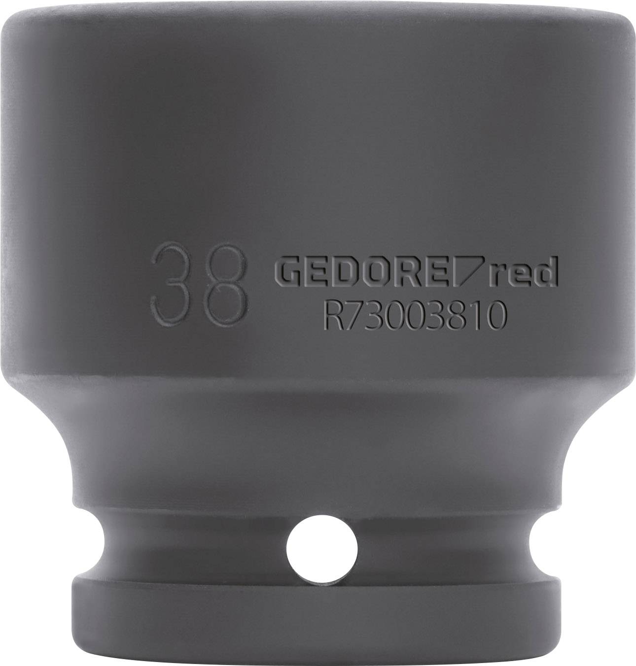 Sivá nástrčná hlavica Gedore red s veľkosťou '38'. Číslo 'R73003810' je vytlačené na povrchu.
