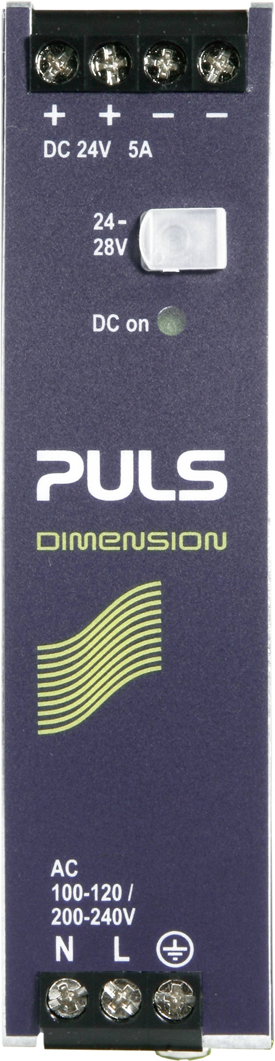 Napájací indikátor 'PULS Dimension' zobrazuje panel so svorkami plus a mínus, ako aj indikátor DC 24V.