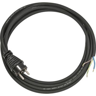 Čierny skrútený elektrický kábel s európskou zásuvkou na jednom konci a obnaženými drôtenými vodičmi na druhom konci.