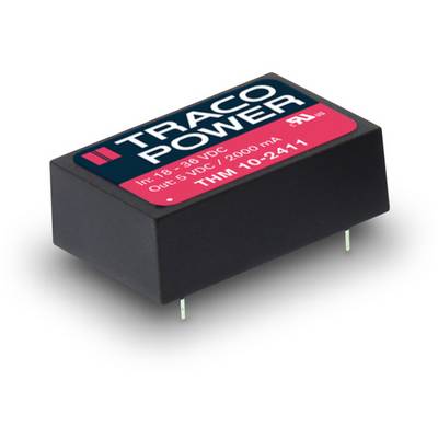 Čierny napájací modul Traco Power s nápisom 'Int: 18-36 VDC, Out: 5 VDC / 2000 mA'. Číslo modelu 'THM 10-2411'.