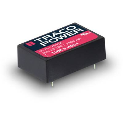 Elektronická súčiastka s nápisom 'Traco Power', rozsah napätia 18-75 VDC, výstup ±5 VDC/±600 mA, model THM 6-4821.