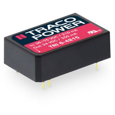 Pravouhlý elektronický menič napätia značky Traco Power s napájacími a výstupnými napätiami popísanými na štítku.