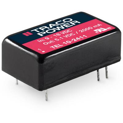 Jednoduchý, obdĺžnikový DC/DC menič s čiernym krytom, potlačený nápisom 'TRACO POWER'. Vstup 9-18 VDC, výstup 5 VDC, 2000 mA.