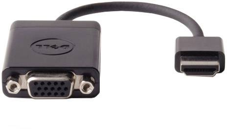 VGA-HDMI adaptérový kábel, čierny, s VGA konektorom vľavo a HDMI konektorom vpravo. Spája staršie VGA zariadenia s HDMI portami.